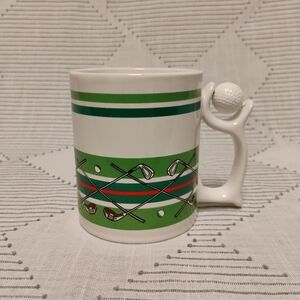 Vintage Spinners Golf-Themed Ceramic Coffee Mug with Green Stripes Ball Spins 90